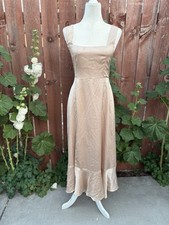Show Me Your Mumu Champagne Ruffle Midi Dress Luxe Satin Women’s Size Medium