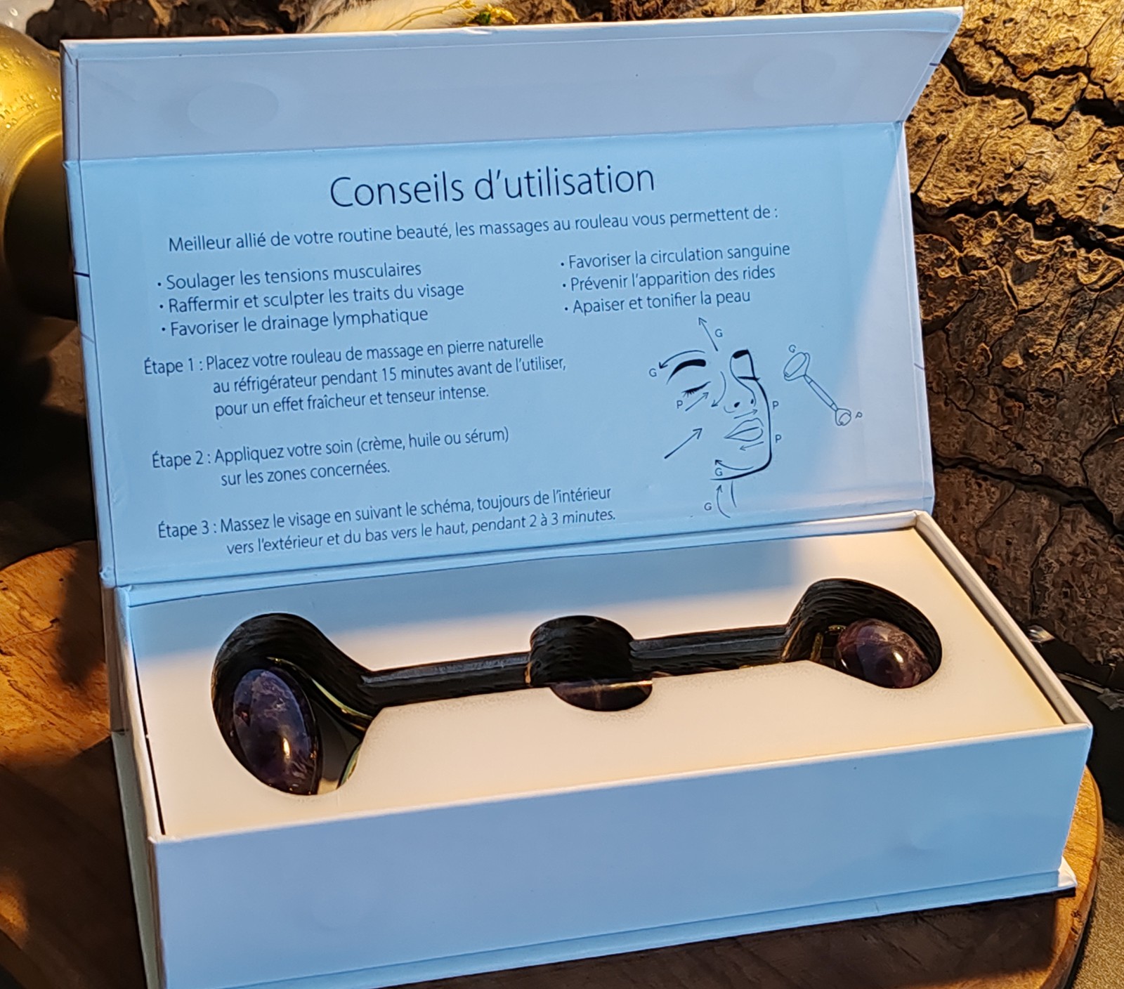 Rouleau améthyste bien être pour votre routine de soin et détente zen du soir