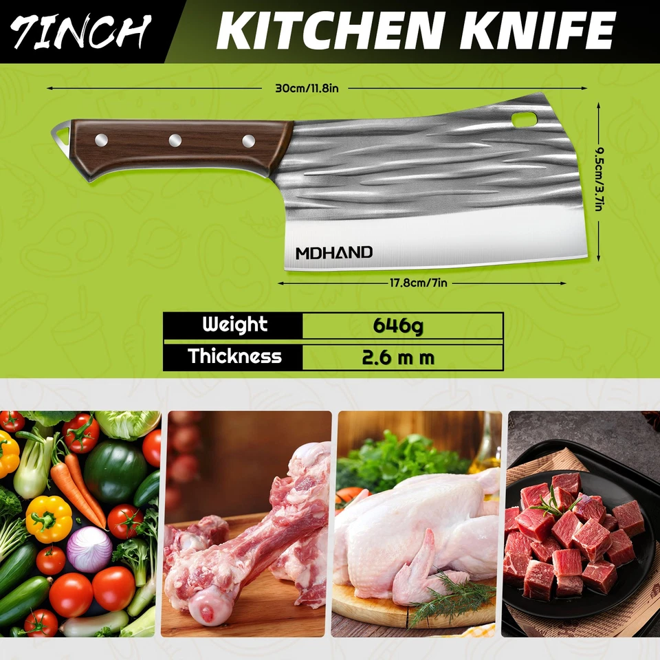 Faca de açougueiro forjada à mão resistente cutelo de carne faca de corte óssea faca de chef - Imagem 3 de 4