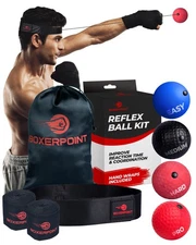 Boxing Reflex Ball Trainer - Regular Multi-Color 3-Pack Adults, Adjustable Bo...