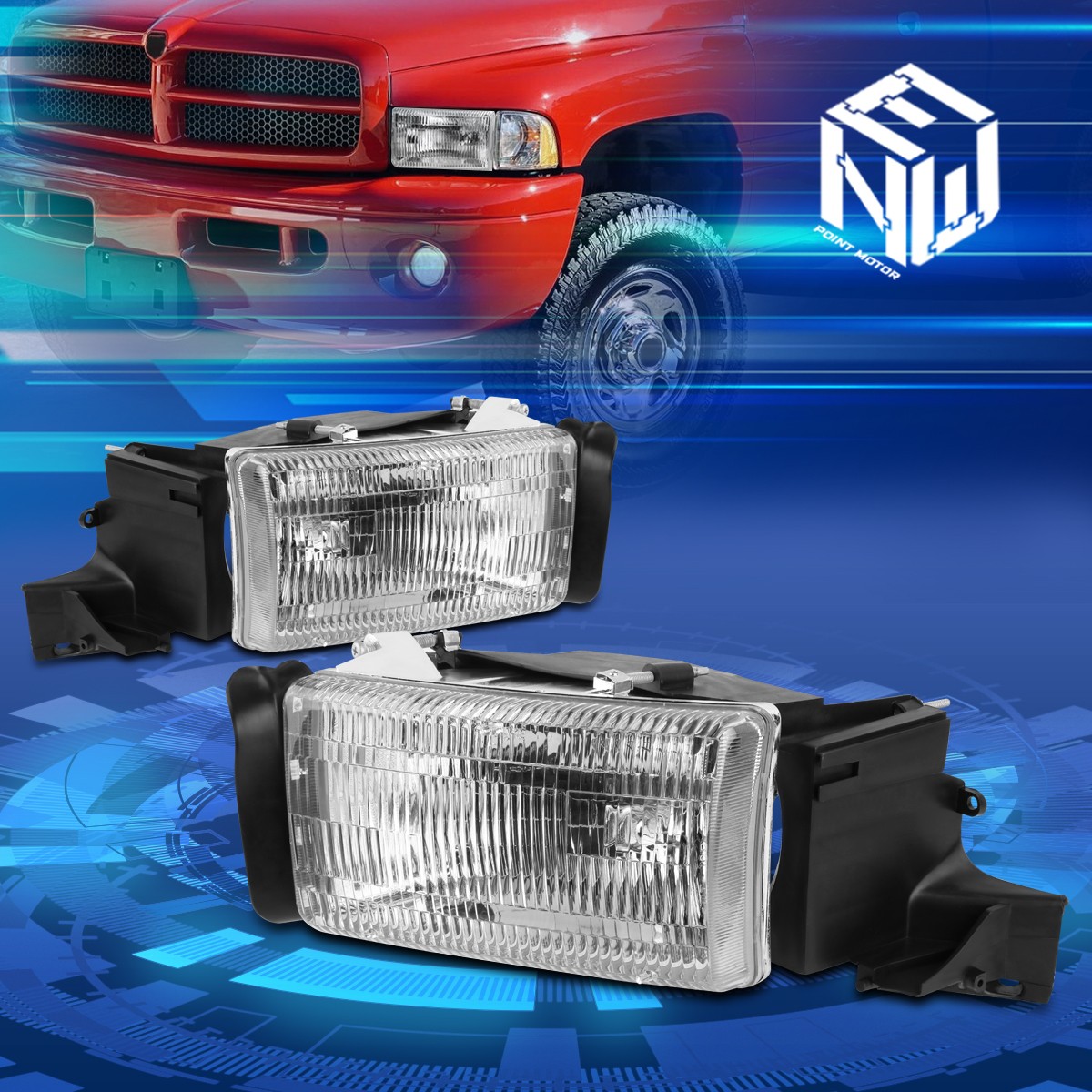 2Pcs Headlights Assembly With Corner Lamp Compatible With Dodge Ram 1500 2500 3500 (Non-Sport Models) 94-02, Driver And Passenger Side, Chrome Housing Amber Reflector - Foto 11