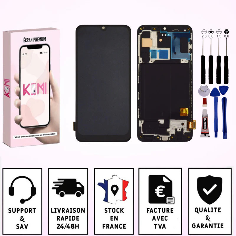 Écran Noir Réparation Samsung A40 Bloc Complet avec Cadre KOMI
