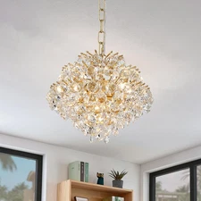 Gold Modern Pendant Chandelier Crystal Raindrop Lighting Ceiling Light Fixtur...