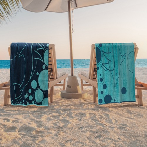 Mystic Dolphin Cotton Oversized 2-Piece Beach Towel Set by Teal