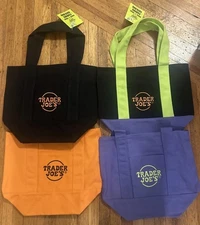 Limited Trader Joe's Mini Halloween Canvas Tote Bags Set Of 4 NWT