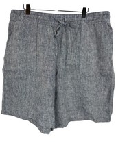 LANDS' END 100 Linen Shorts Womens Blue 18W 10" Inseam Pull On Summer Preppy