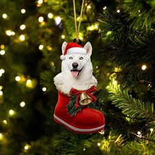 Siberian Husky White In Santa Boot Christmas Ornament GLC055414