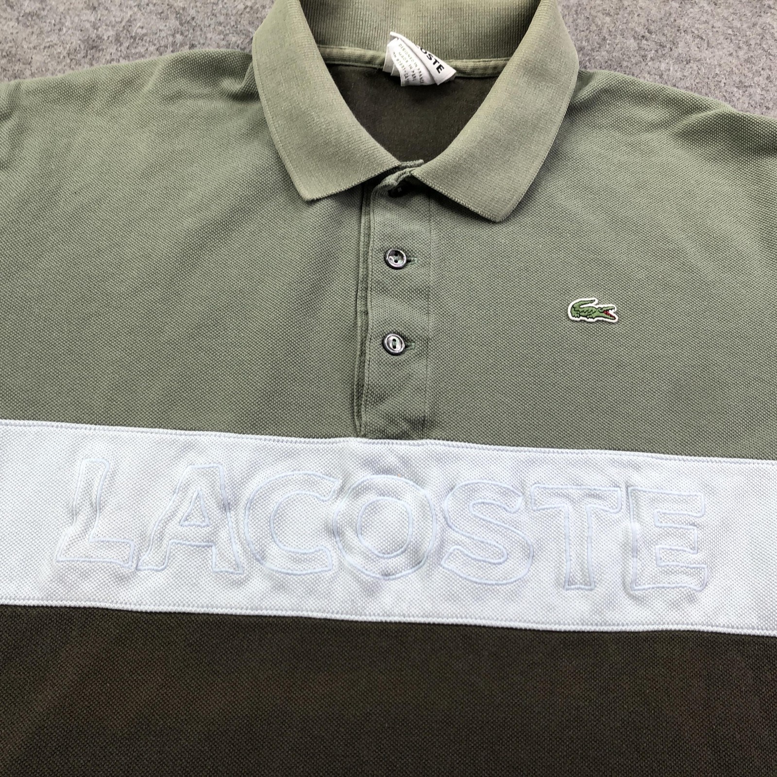 Lacoste Polo Shirt Mens XL Green Colorblock Big Logo Pique Knit Casual thumbnail 2