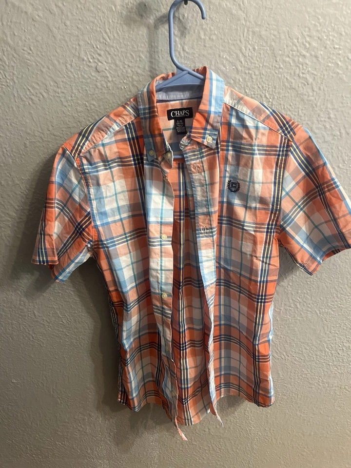 Рубашка Chaps для мальчика большая 14-16 клетчатая на пуговицах с коротким рукавом с воротником - Изображение 2 из 4