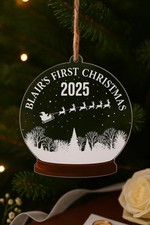 Personalised Acrylic Snow Globe Ornament – Baby’s First Christmas 2025 Keepsake