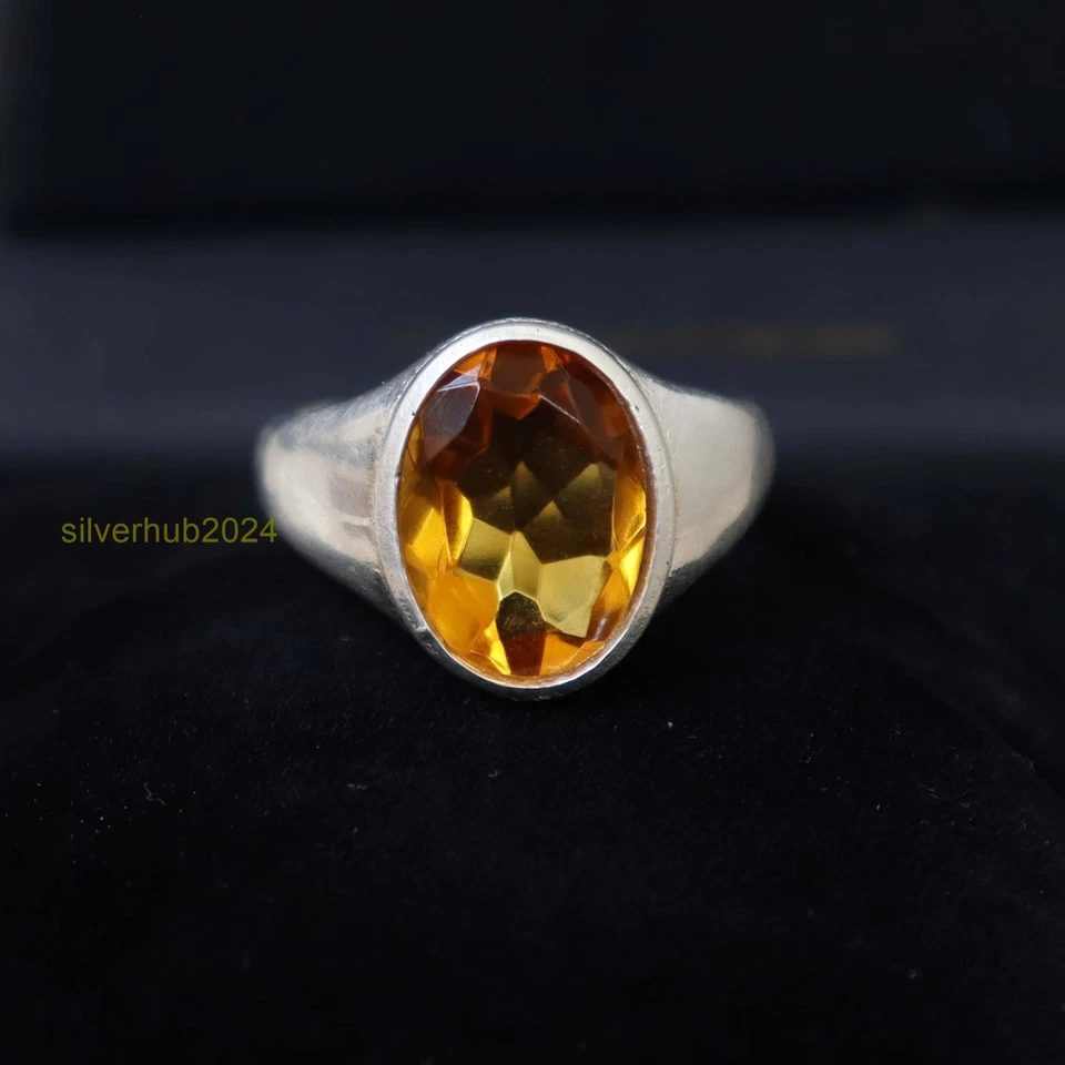 黄水晶宝石男式戒指,925 纯银纯银戒指 均码 SH78 — 第 2/4 张图片