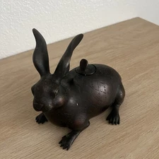 Antique Japanese Bronze Squatting Rabbit Censer Koro Incense Burner