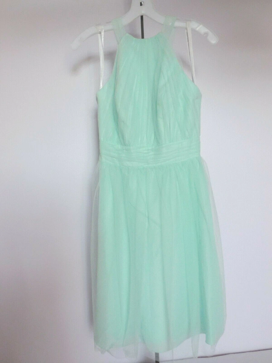 David s Bridal Bridesmaid Prom Graduation U Neck Mint Tulle Short