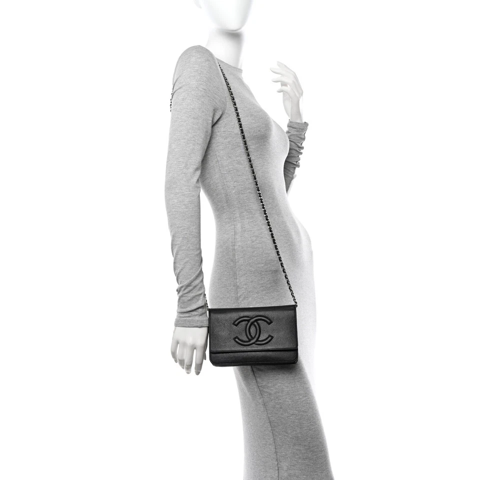 CHANEL Caviar Timeless Classic CC Wallet on Chain Black AUTHENTIC - Image 4 of 4