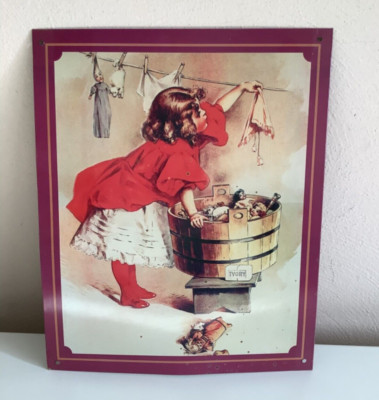 Vtg Metal Sign Girl Doing Laundry w/Procter&Gamble  Maud Humphrey 10x12