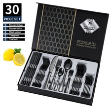 30Pcs Cutlery Dinner Set Stainless Steel Metal Tableware Forks Tea Spoons Boxed