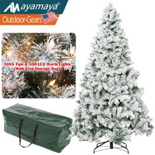 7.5ft Pre-lit Snow Flocked Artificial Christmas Tree Warm Lights for Home Decor