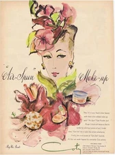 1944 Coty Air Spun Make up Lady in Hat Art Print Ad
