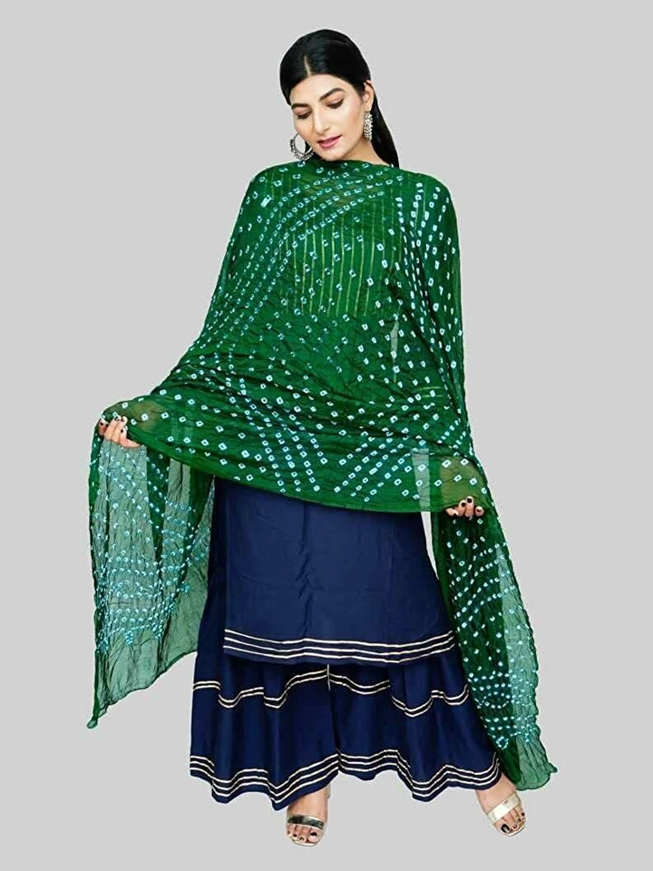Bufanda de color liso Rajasthani para mujer Art Silk Dupatta, Tie-Dye Bandhani Bandhej Foto 2 de 3