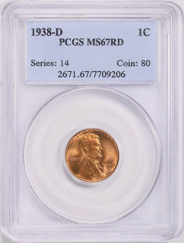 1938 D Lincoln Cent PCGS MS67 RED