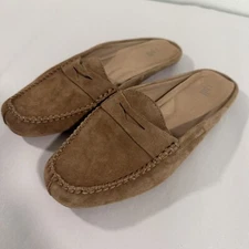 J Jill Womens Mule Flat Shoes Brown Leather Slip On Moc Toe Penny Loafer 8.5 M