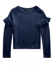 Polo Ralph Lauren Ruffled Trim French Terry Navy Blue Top Girl's Size M L27004