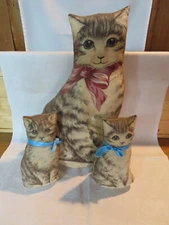 Vintage Johnniefae cloth litho print tabby cat doorstop pillows cat & kittens