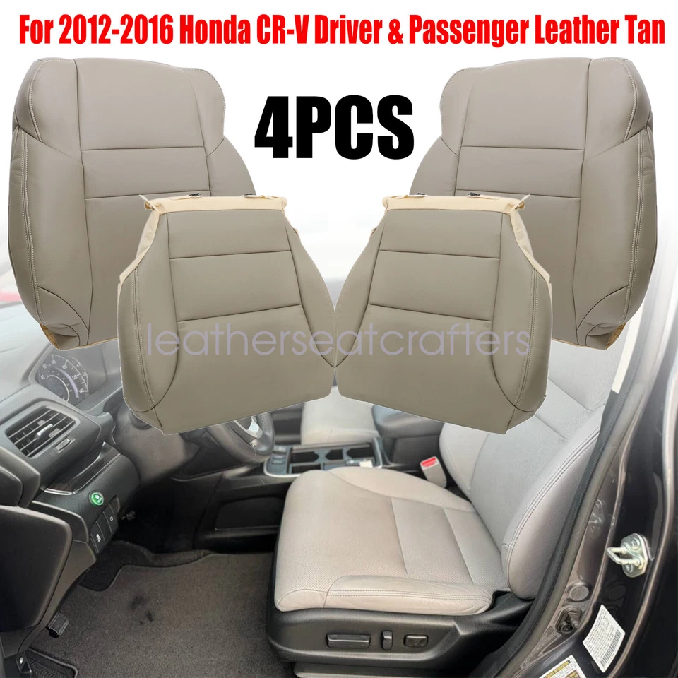 New For 2012-2016 Honda CR-V Driver&Passenger Bottom-Top Leather Seat Cover Tan Foto 2 de 4