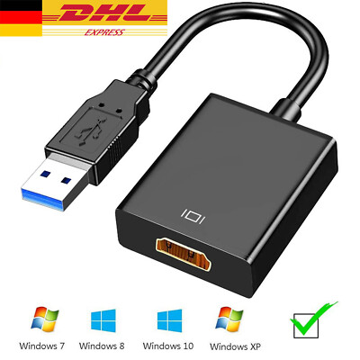 USB zu HDMI Adapter HD 1080P Videokabel Konverter Laptop PC HDTV HDCP USB 3.0