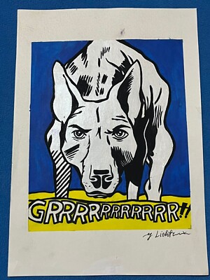 ROY LICHTENSTEIN drawing and painting on old paper signed stamped vintage