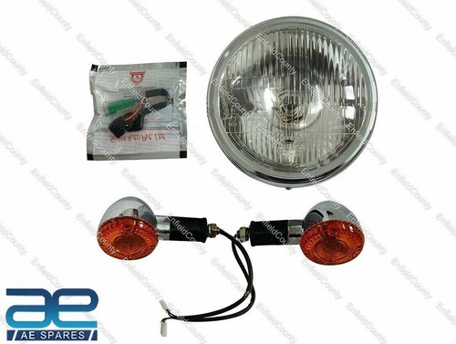Pour Royal Enfield Classique 350 500CC Chrome Phare Avant Phare + Clignotant Set - Photo 1/18