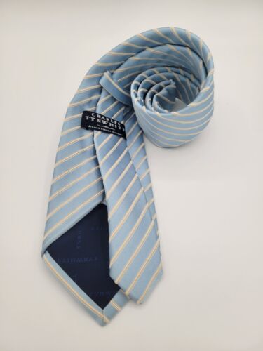 CHARLES TYRWHITT Silk Tie Sky Blue w/ Silver Yellow Stripes ~ A148 - Picture 3 of 5