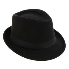 Mens Black Trilby Gangster Hat Jazz Band Wedding Cotton 5 Sizes Sent Boxed