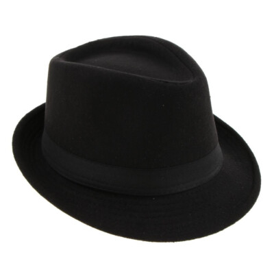 Herren schwarz Trilby Gangster Hut Jazz Band Hochzeit Baumwolle 5 Größen verschickt verpackt