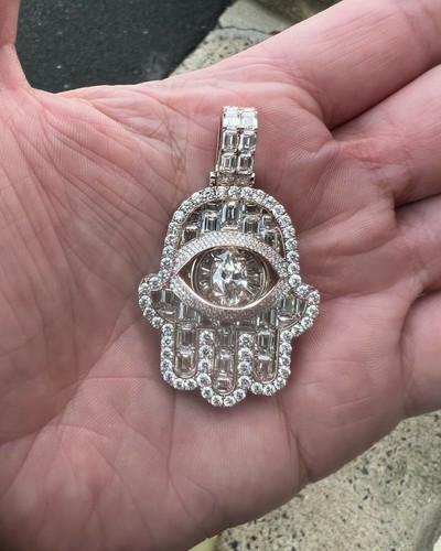 Evil Eye Hamsa Hand Pendant,Iced Out 