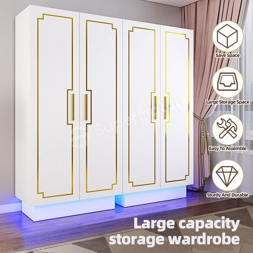 LED Wardrobe Storage Cabinet 2 Doors Cupboard Organiser Shelf 80x50x180cm White - Picture 7 of 11