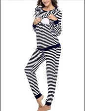 Pajama Set For Breastfeeding BLUE Stripes 2XLARGE Nursing Clothing