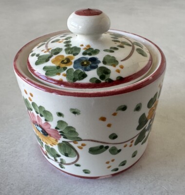 Castelli Ceramic Pottery Italian Hand Painted Round Trinket Box Art DE FABRITIIS