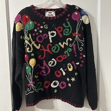 2000 Tiara International Millennium Kidcore Happy New Year Granny Sweater XL