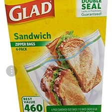 Zipper Bags Glad Sandwich Plastic, 4-Pk Pack, Total 460 Counts Food Storage Bag 