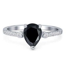Pear Teardrop Vintage Style Natural Black Onyx Ring 925 Sterling Silver 9mm