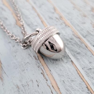 Acorn Capsule Pendant Necklace - Solid Sterling Silver