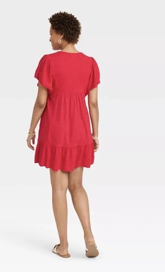 Knox Rose Dress Womens 1X Plus A Line Ruffle S/S Tie Neck Pockets