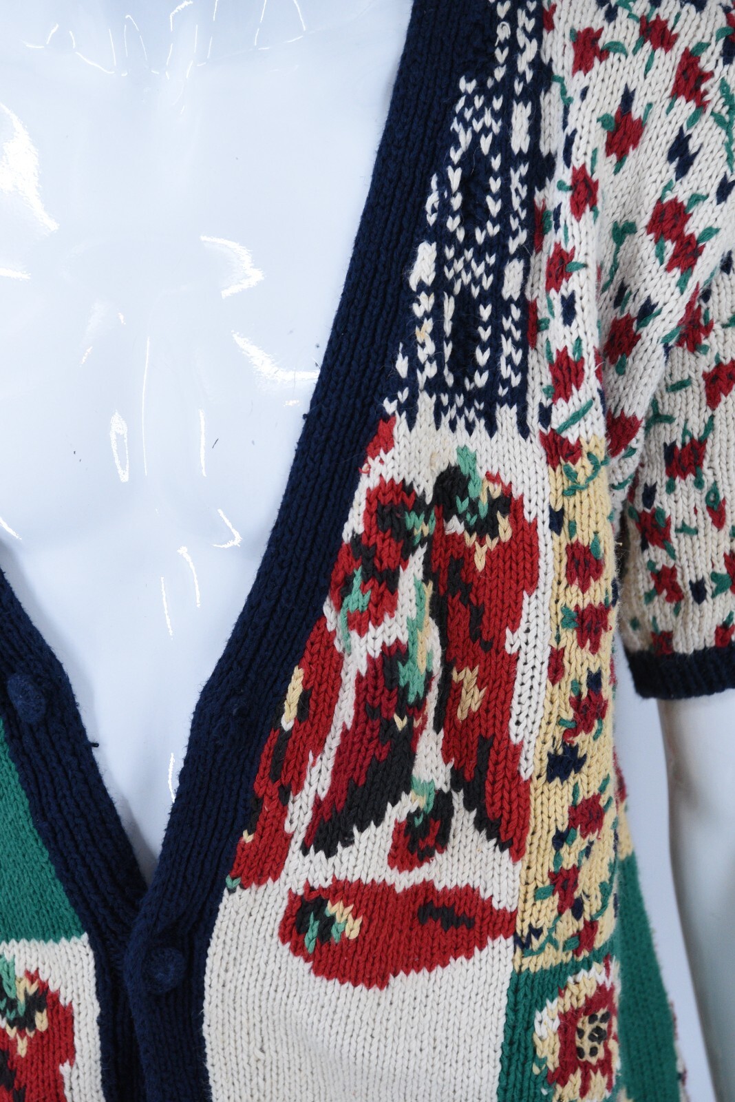 Vintage Eagles Eye Hand Knit Patchwork Short Slee… - image 4