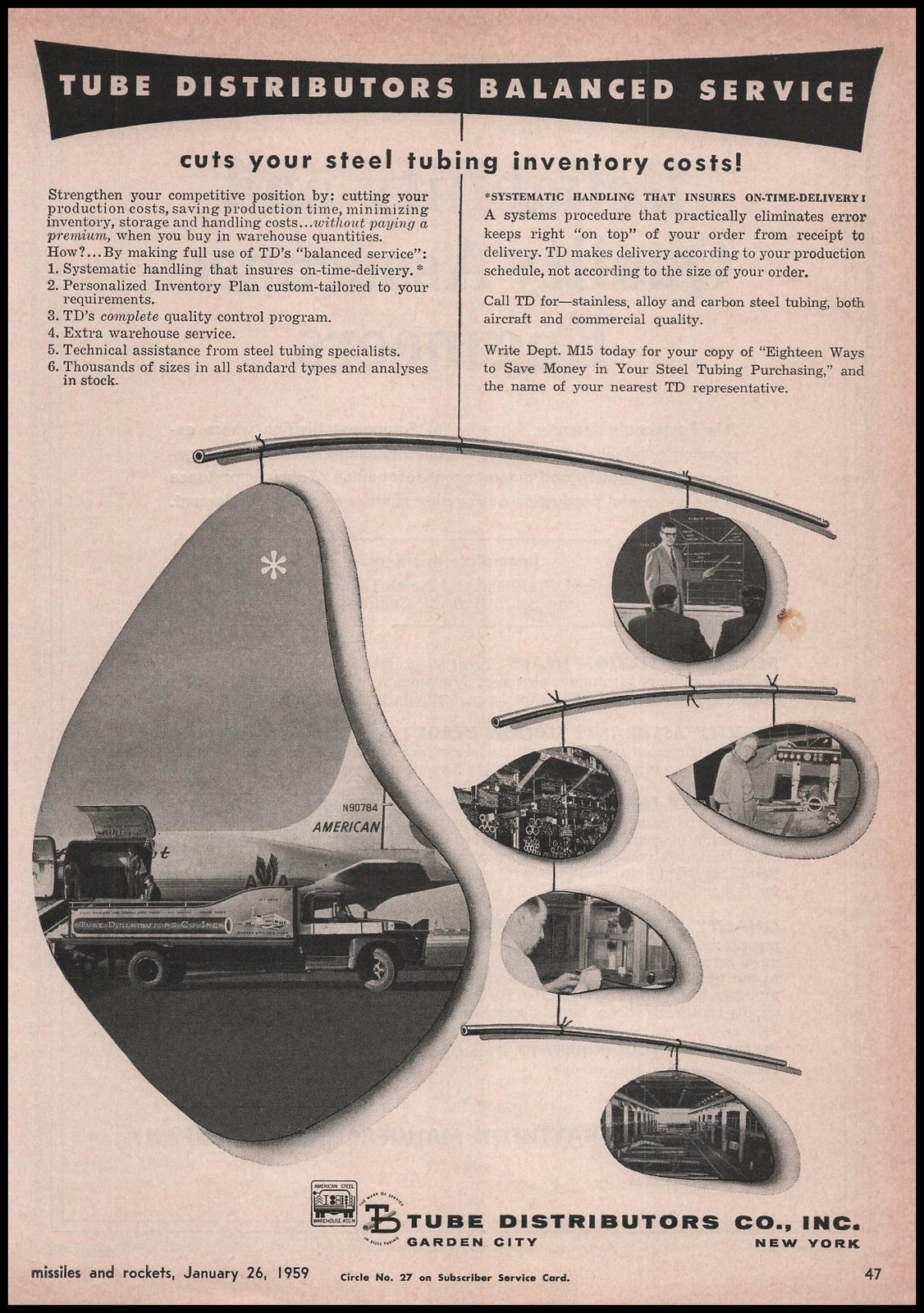 1959 Tube Distributors Co. Garden City New York Photos Balanced Service Print Ad