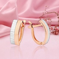 Rose Gold Rot/Weissgold 585 16X6 Mm Damen Ohrringe Ohne Steinen NEU