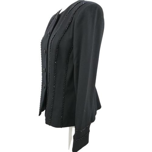 Albert Nipon Suits Embellished Wool Blazer Jacket Size 10 Lined Black Vintage - Picture 5 of 12