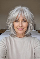 Short Silver Blonde Layered Bob Wigs with Bangs 100 Human Hair Lace Front Wigs