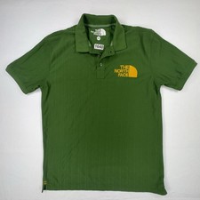 The North Face Polo Shirt Mens Medium Green Solid Knit Tagless Large Logo Casual
