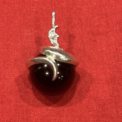 15.9 Grams Sterling Silver 925 Black Onyx Stone Ball Moon Planet Pendant  